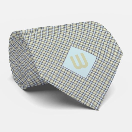 Blush Blue en Green Plaid Monogram Stropdas (Opgerold)