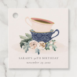 Blush Blue Flora Stapelde Tea Cups elke dag Bedankjes Labels