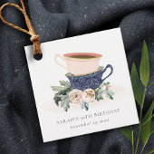 Blush Blue Flora Stapelde Tea Cups elke dag Bedankjes Labels