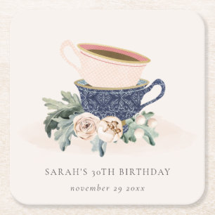 Blush Blue Flora Stapelde Tea Cups elke dag Kartonnen Onderzetters