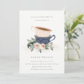 Blush Blue Floral Baby shower Tea Party Invite Bedankkaart (Staand voorkant)
