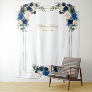 Blush Blue Floral Gold Wedding Photo Booth Prop Wandkleed