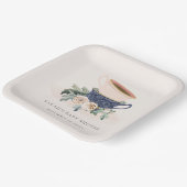 Blush Blue Floral Stapelde Tea Cups Baby shower Papieren Bordje (Gebogen)