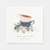 Blush Blue Floral Stapelde Tea Cups Baby shower Servet (Voorkant)