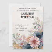 🌺 Blush & Blue Floral Uitnodiging voor het Huweli (Voorkant)