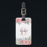Blush & Blue Flowers Polka Dot Monogram Bagagelabel<br><div class="desc">Monogrammed bagagelabel met een shabby-chroomvormig ontwerp met een zwarte roze en blauwe bloem tegen een donkerblauw en wit poka-puntpatroon. Voeg uw initiaal en jouw naam toe.</div>