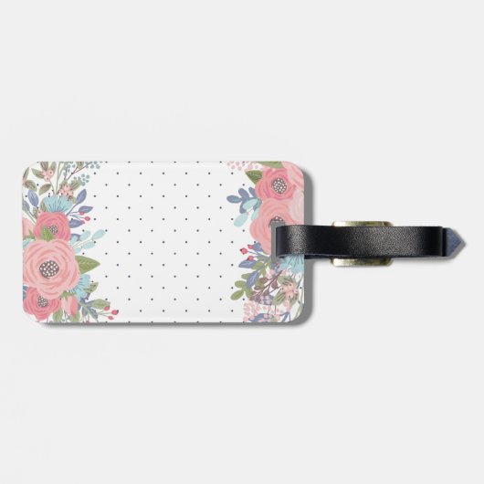 Blush & Blue Flowers Polka Dot Monogram Bagagelabel (Achterkant horizontaal)