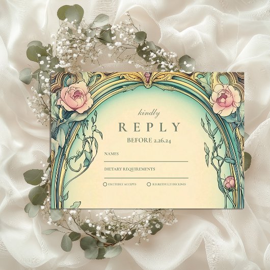 Blush Blue Garden bruiloft RSVP Kaartje