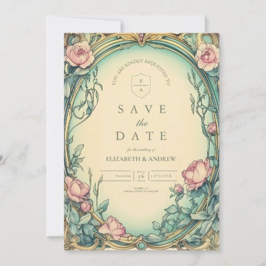 Blush Blue Garden bruiloft Save The Date (Voorkant)