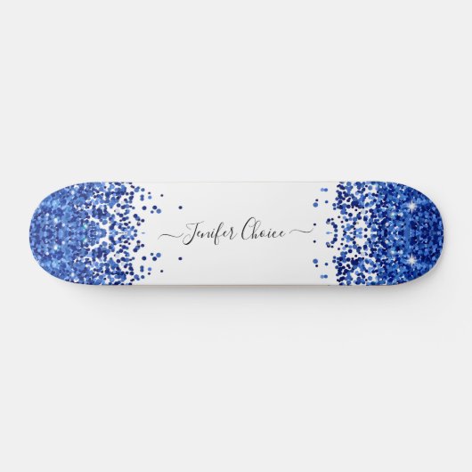 Blush Blue Glitter Custom Name Skateboard (Horizontaal)