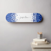 Blush Blue Glitter Custom Name Skateboard