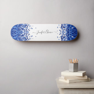Blush Blue Glitter Custom Name Skateboard