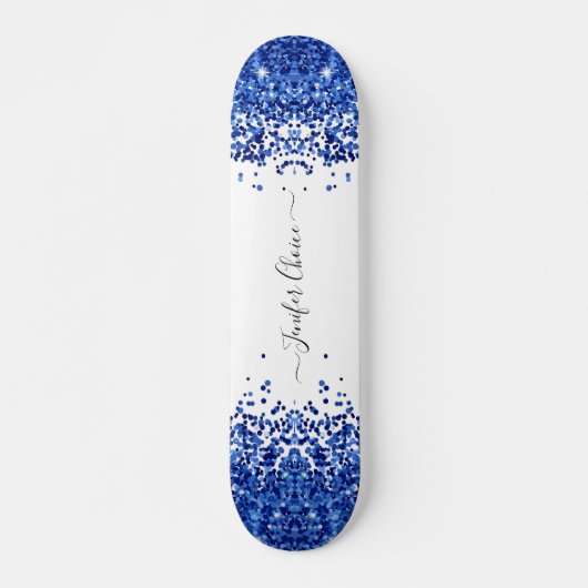 Blush Blue Glitter Custom Name Skateboard (Voorkant)