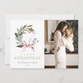Blush Blue Green Winter Kerstkrans Foto Feestdagenkaart (Voorkant)
