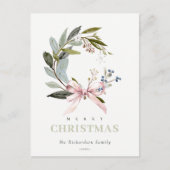 Blush Blue Green Winter Kerstkrans Vakantie Feestdagenkaart (Voorkant)