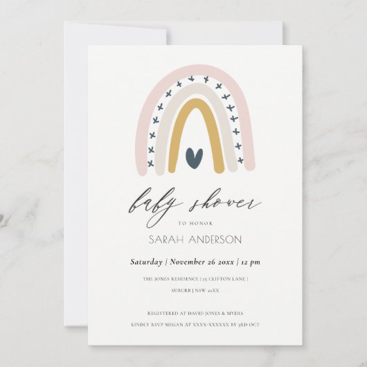BLUSH BLUE HEART RAINBOW BABY SHOWER INVITE BEDANKKAART (Voorkant)