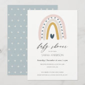 BLUSH BLUE HEART RAINBOW BABY SHOWER INVITE BEDANKKAART (Voorkant / Achterkant)