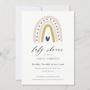 BLUSH BLUE HEART RAINBOW BABY SHOWER INVITE BEDANKKAART