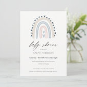 BLUSH BLUE HEART RAINBOW BABY SHOWER INVITE BEDANKKAART (Staand voorkant)