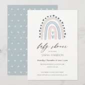 BLUSH BLUE HEART RAINBOW BABY SHOWER INVITE BEDANKKAART (Voorkant / Achterkant)