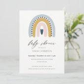 BLUSH BLUE HEART RAINBOW BABY SHOWER INVITE BEDANKKAART (Staand voorkant)