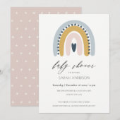 BLUSH BLUE HEART RAINBOW BABY SHOWER INVITE BEDANKKAART (Voorkant / Achterkant)