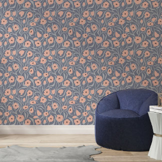 Blush & Blue Modern Floral Vines Pattern Behang