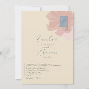 Blush Blue Moderne Bloemen Huwelijksuitnodiging Kaart