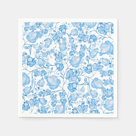 Blush blue moderne waterverf bloemmotief servetten (Voorkant)