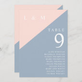 Blush Blue Monogram Tafelnummer Zitenkaart (Voorkant / Achterkant)