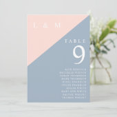 Blush Blue Monogram Tafelnummer Zitenkaart (Staand voorkant)
