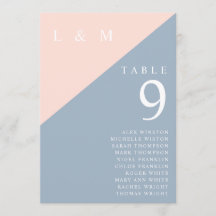 Blush Blue Monogram Tafelnummer Zitenkaart