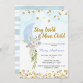 Blush Blue Moon Stars Boho Boy Baby shower Kaart (Voorkant / Achterkant)