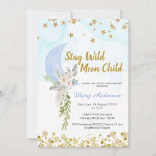 Blush Blue Moon Stars Boho Boy Baby shower Kaart