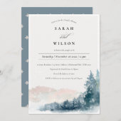 Blush Blue Pine Mountains Couleent Invite Bedankkaart (Voorkant / Achterkant)