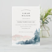 Blush Blue Pine Mountains Vrijgezellenfeest Invite Bedankkaart (Staand voorkant)