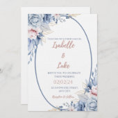 Blush & Blue Roos Gouden Romance Uitnodiging (Voorkant / Achterkant)