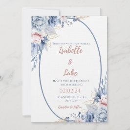 Blush & Blue Roos Gouden Romance Uitnodiging