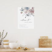 Blush Blue Waterverf Floral Baby shower Welkom Poster (Keuken)