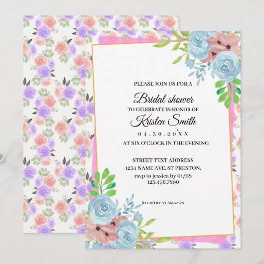 Blush Blush Pink Floral Bride douche Kaart (Voorkant / Achterkant)