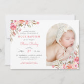 Blush Boeket Bloemen Baby Meisje Foto Dopen Kaart (Voorkant)