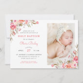 Blush Boeket Bloemen Baby Meisje Foto Dopen Kaart (Voorkant)