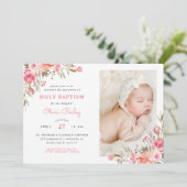 Blush Boeket Bloemen Baby Meisje Foto Dopen Kaart (Staand voorkant)