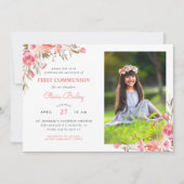 Blush Boeket Bloemen Foto Eerste Communie Kaart (Voorkant)