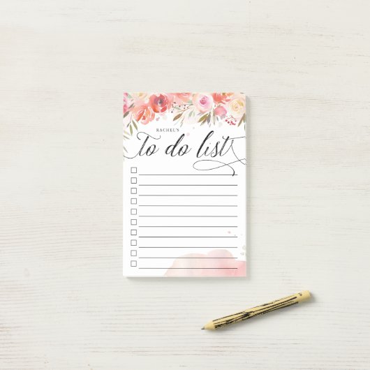 Blush boeket gepersonaliseerde lijnto-do lijst post-it® notes (Op bureau)