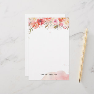 Blush Boeket Gepersonaliseerde Naam Monogram Briefpapier