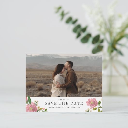 Blush boeket romantisch en elegant Save the Date Aankondigingskaart (Staand voorkant)