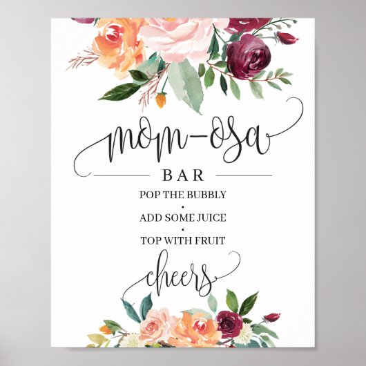 Blush bogundy oranje floral mamma-osa bar sign poster (Voorkant)
