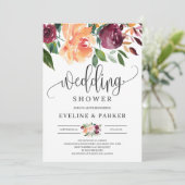 Blush bogundy oranje florale bruiloft nodigt u uit kaart (Staand voorkant)