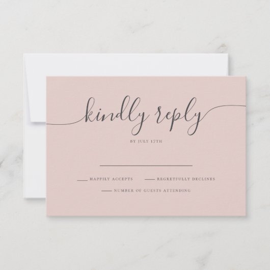 Blush Boheem Script Eenvoudig Modern Trouwen  RSVP Kaartje (Voorkant)